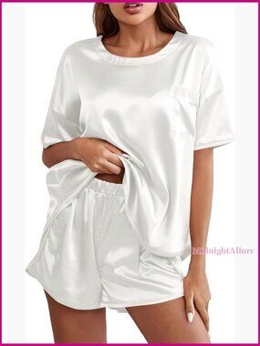 Satin Pajama Set Short Sleeve Tee and Shorts Loungewear Sleepwear